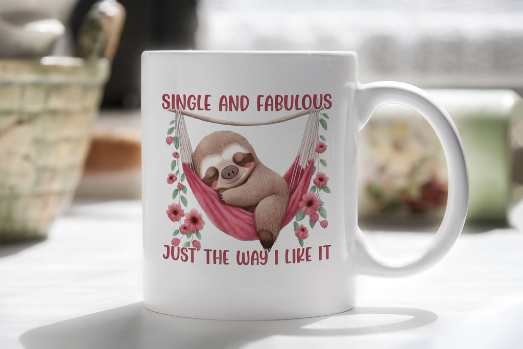 Single and Fabulous Sloth Novelty Mug anti Valentines Day Coffee Caffeine Cup