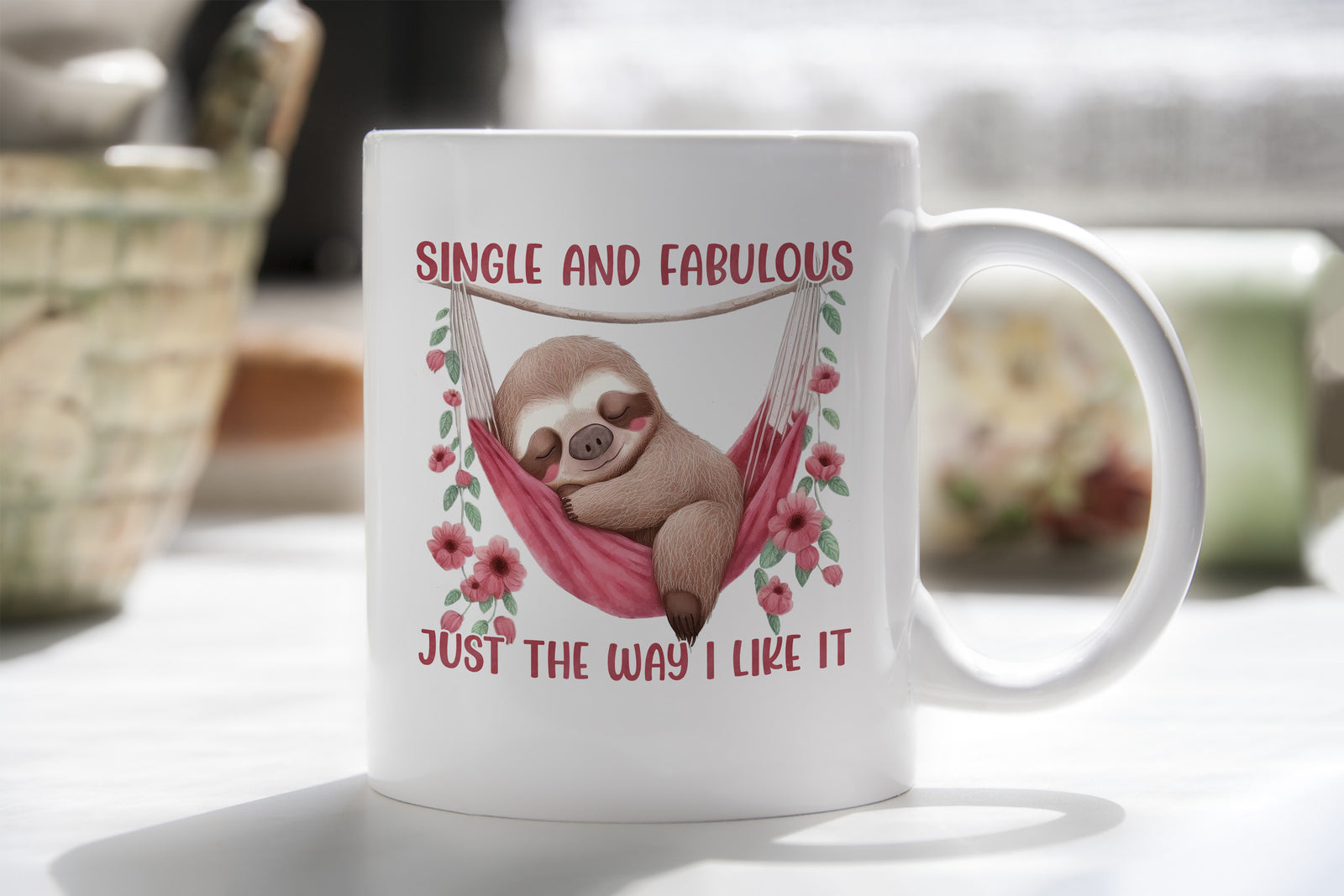 Single and Fabulous Sloth Novelty Mug anti Valentines Day Coffee Caffeine Cup