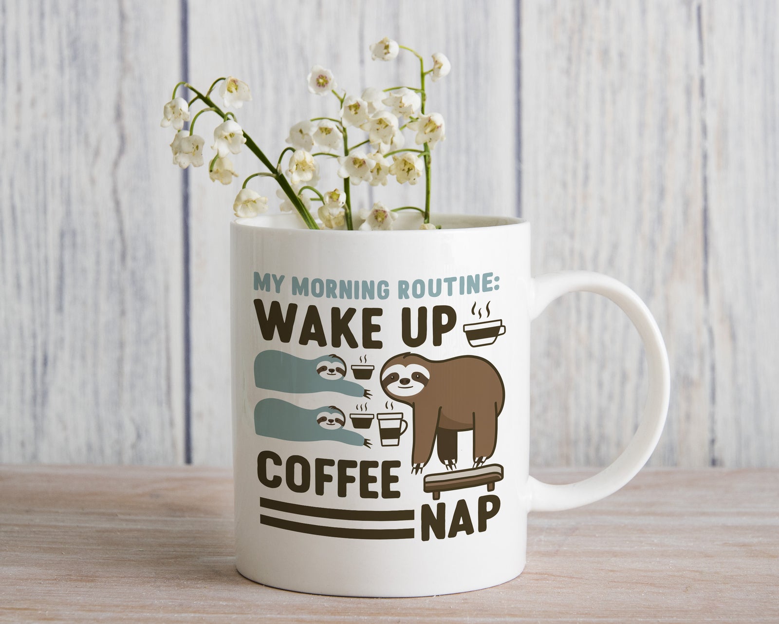 Sloth Mug Morning Routine Wake Up Coffee Nap Novelty Cup