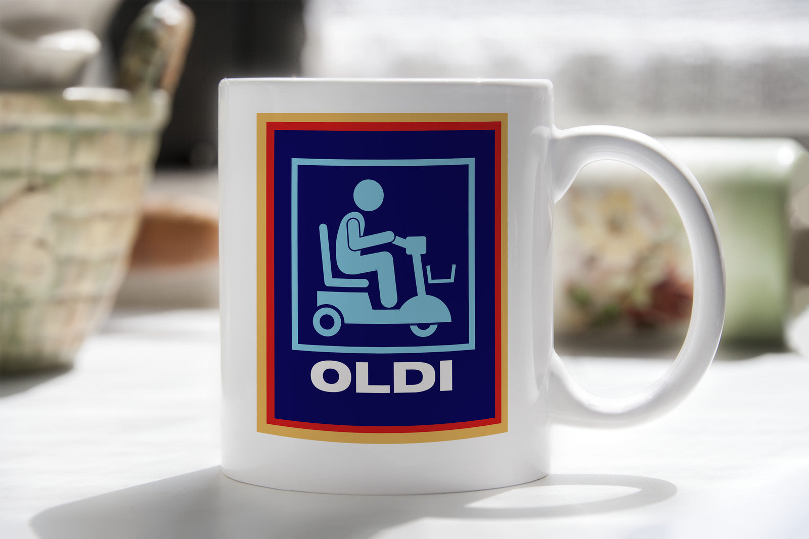 Oldi Mobility Scooter Funny Novelty Mug Aldi Parody Father's Mother's Day Gift