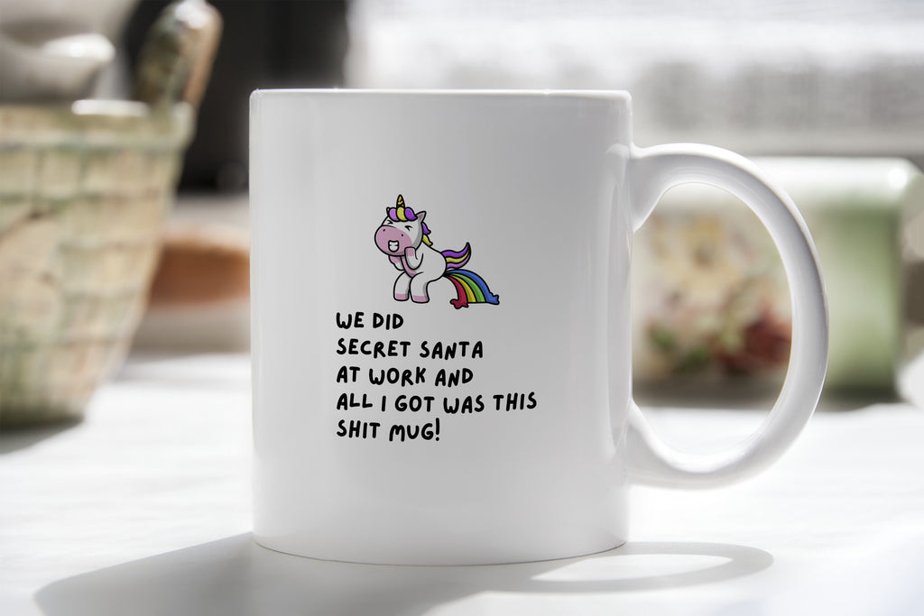 Secret Santa Shit Novety Mug Kris Kringle Funny Unicorn Coffee Cup Gift