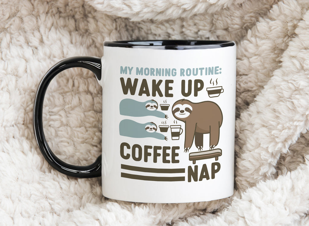 Sloth Mug Morning Routine Wake Up Coffee Nap Novelty Cup