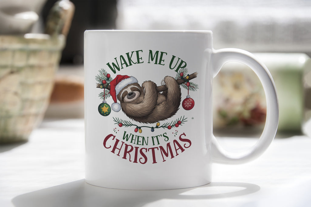 Sloth Christmas Mug Coffee Wake me up when It's Christmas Novelty Cup