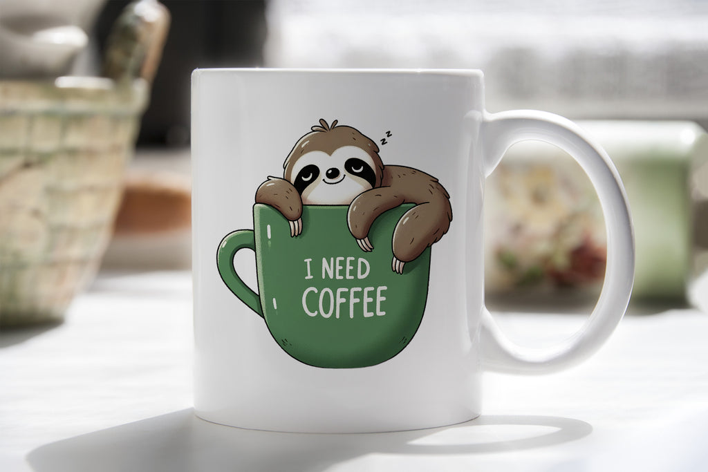 Sloth I Need Coffee Novelty Mug Stocking Suprise Tea Cup