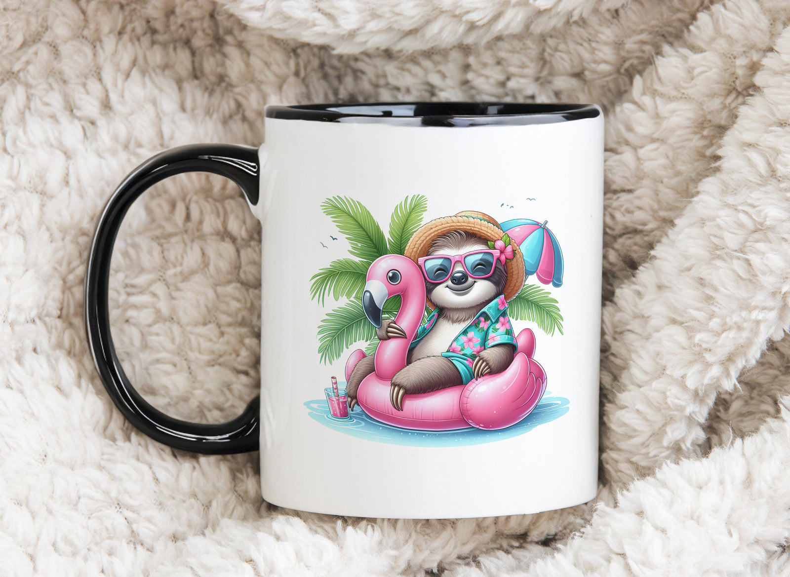 Sloth Palm Tree Float Novelty Mug Fun Coffee Cup