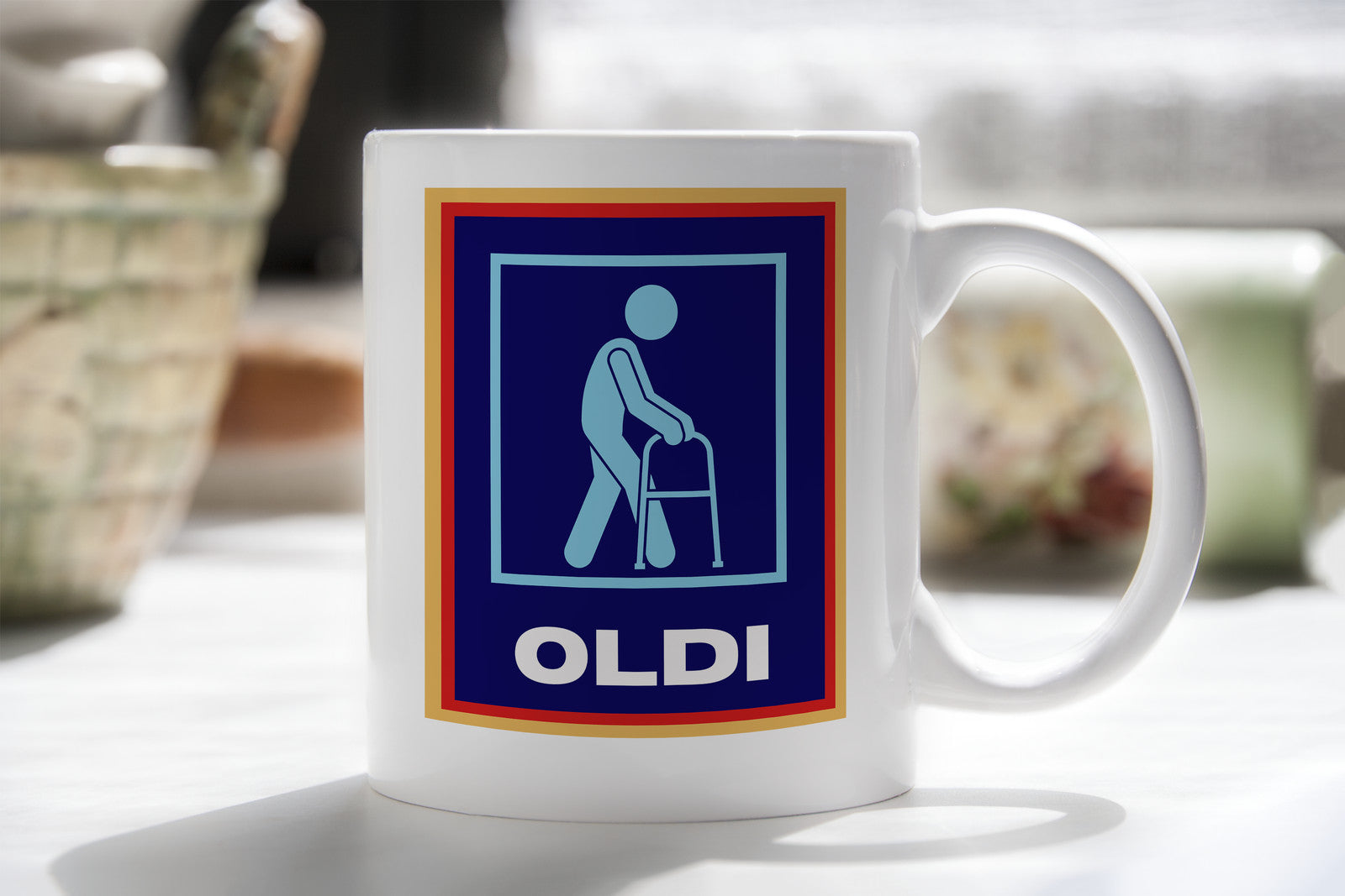 Oldi Mobility Walker Funny Old Novelty Mug Aldi Parody Father's Mother's Gift