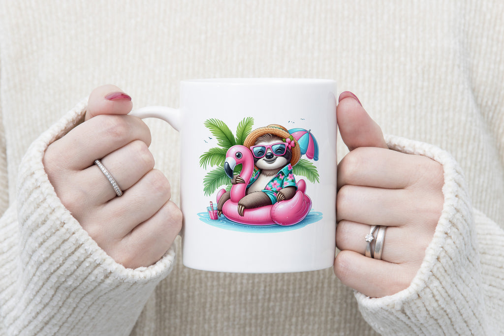 Sloth Palm Tree Float Novelty Mug Fun Coffee Cup