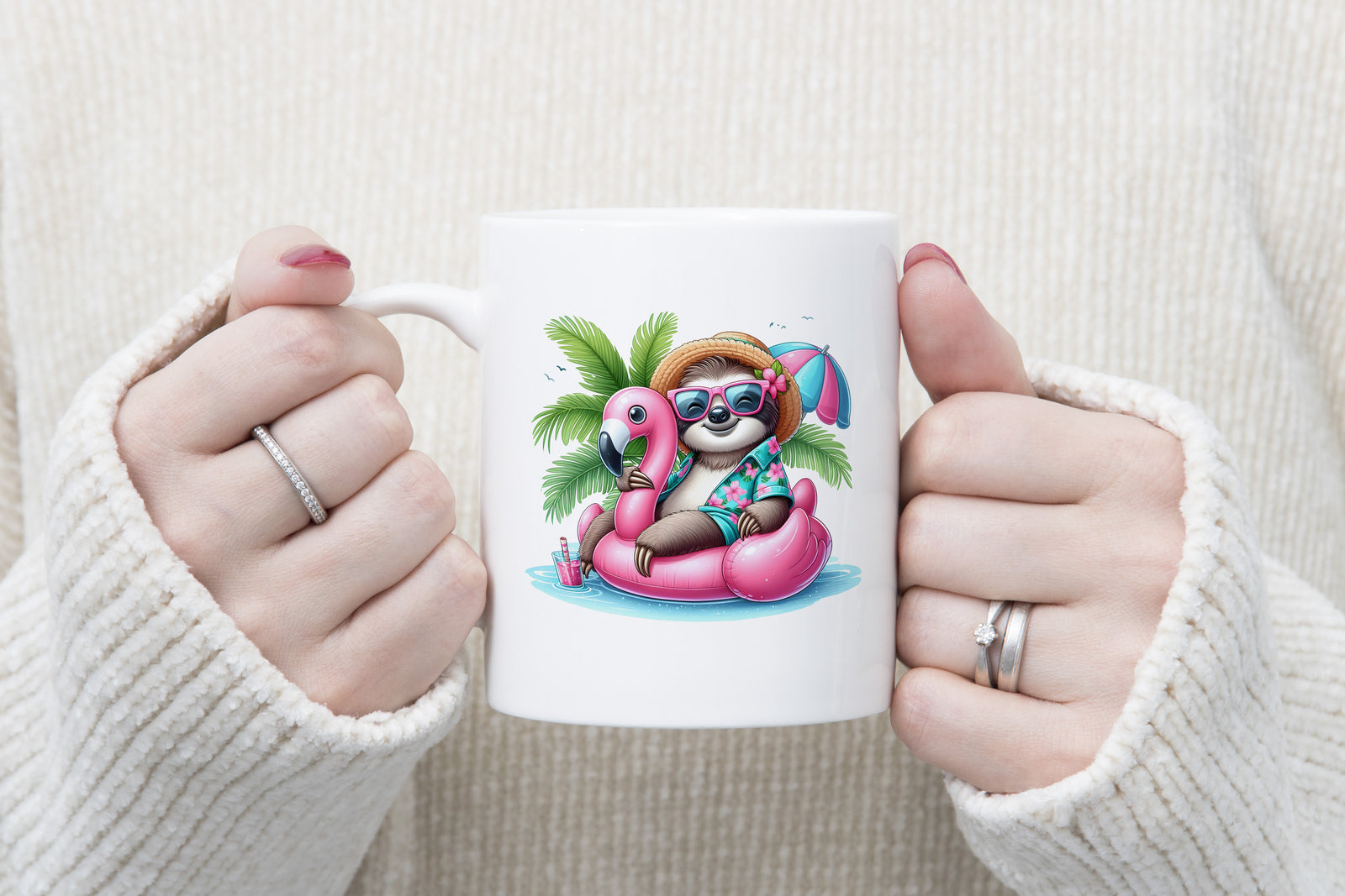 Sloth Palm Tree Float Novelty Mug Fun Coffee Cup