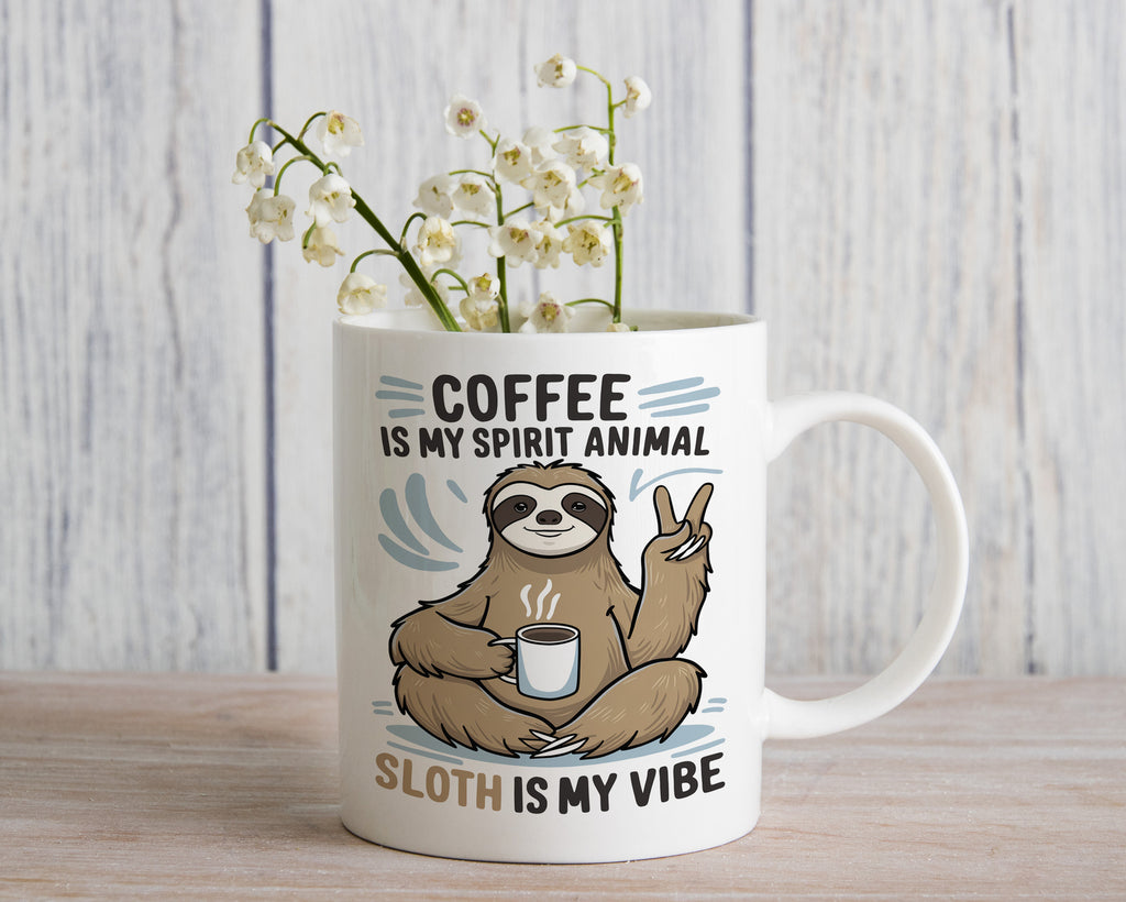 Sloth Mug Coffee is my Spirit Animal Sloth is My Vibe Novelty Cup