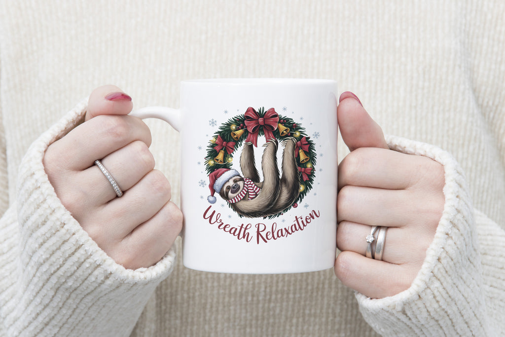 Sloth Coffee Novelty Mug Christmas Wreth Relaxation