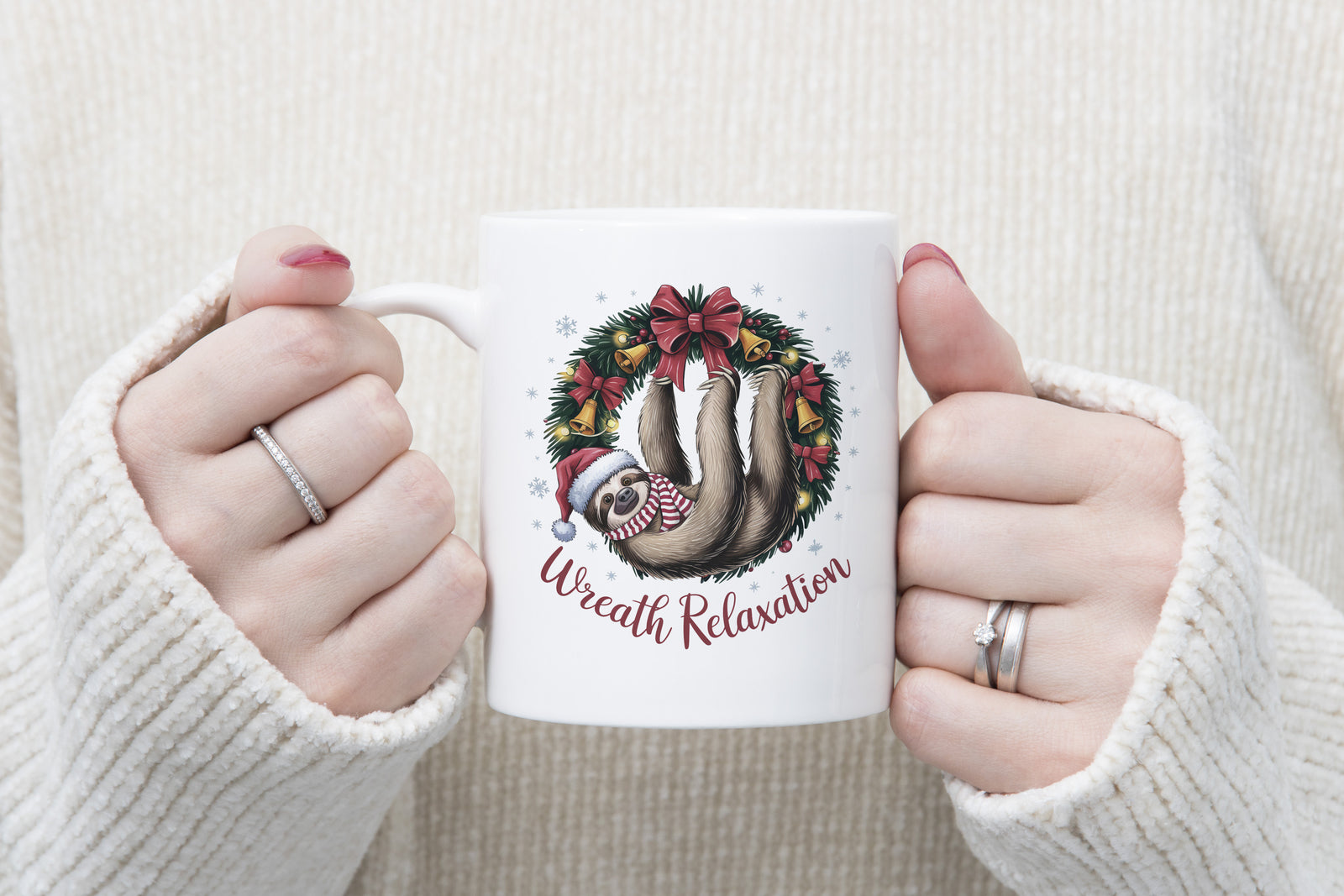 Sloth Coffee Novelty Mug Christmas Wreth Relaxation