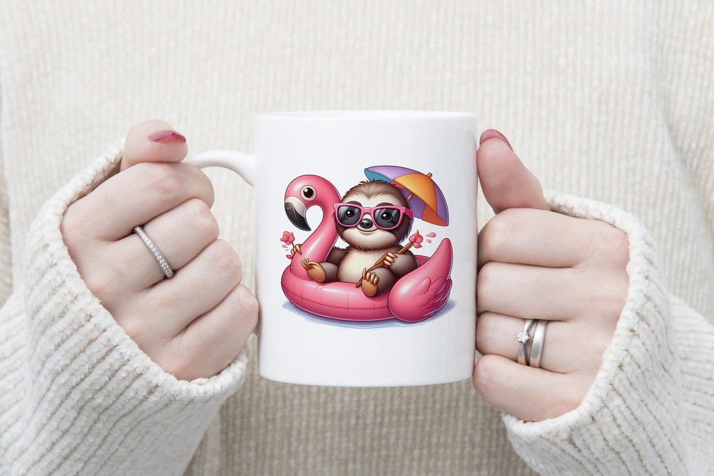 Sloth Palm Tree Umbrella Float Novelty Mug Fun Coffee Cup