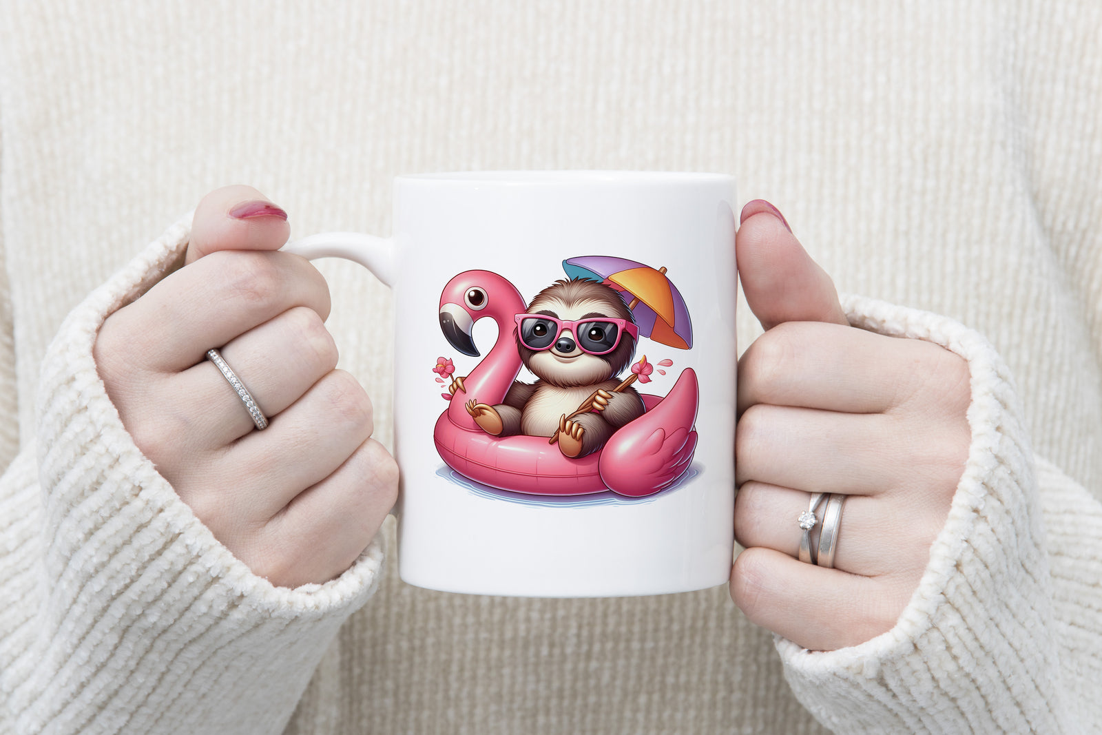 Sloth Palm Tree Umbrella Float Novelty Mug Fun Coffee Cup