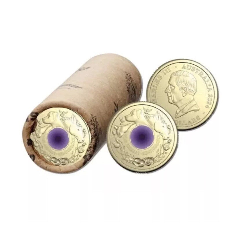2024 $2 Purple Poppy War Animals Remembrance RAM Coin Roll