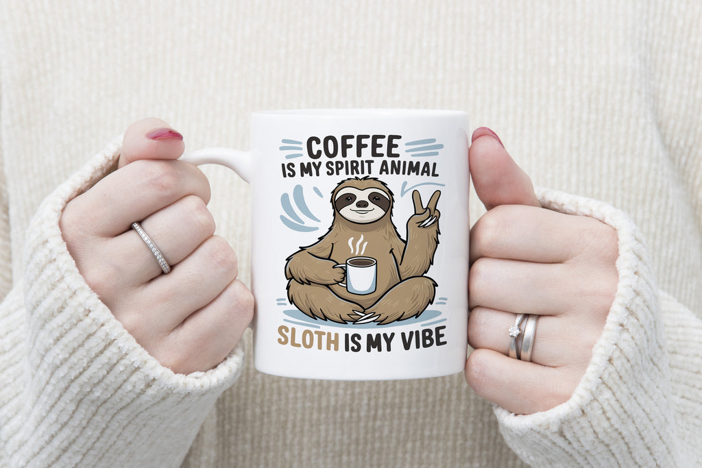 Sloth Mug Coffee is my Spirit Animal Sloth is My Vibe Novelty Cup