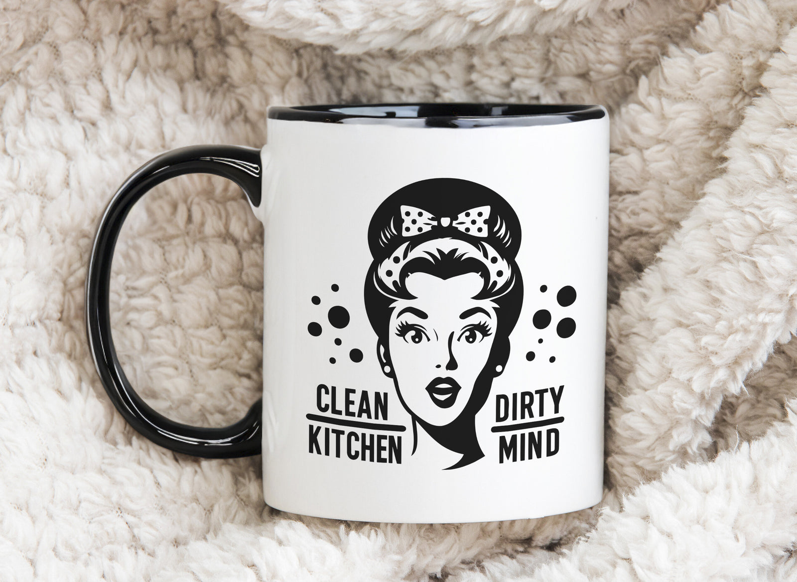 Clean Kitchen Dirty Mind Novelty Mug Retro Woman Sarcastic Caffeine Cup