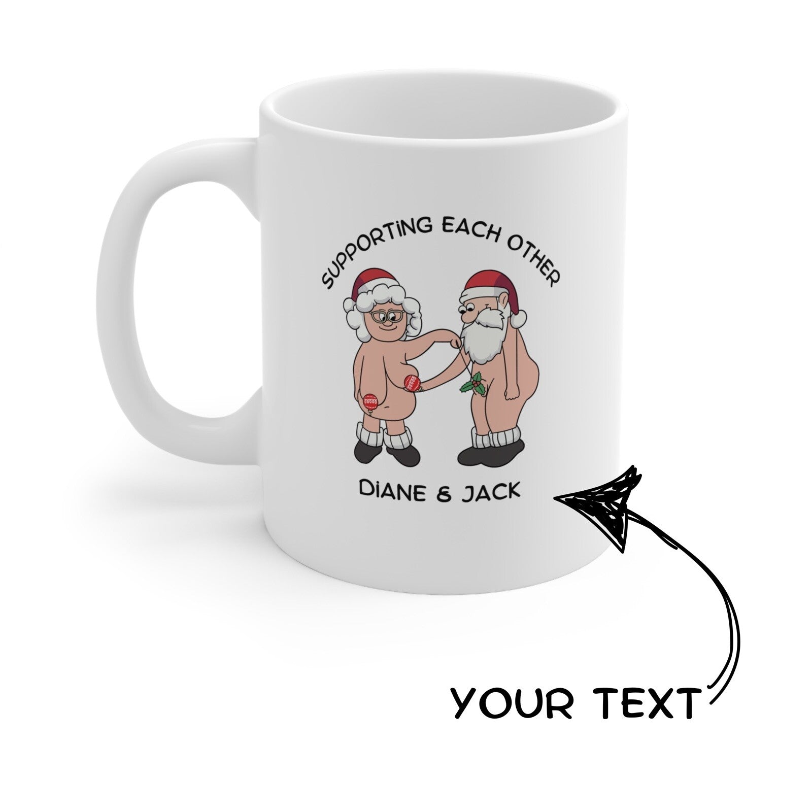 Personalised Christmas Novelty mug funny Couple Supporting Each Other In Old Age