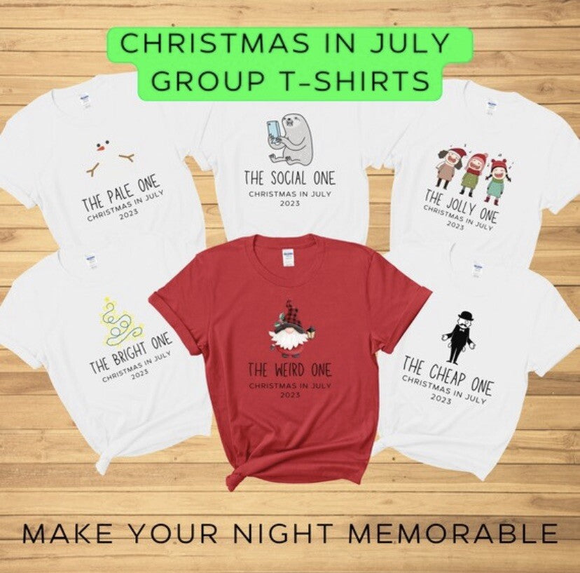 Christmas in July group t shirts party tees funny novelty unisex