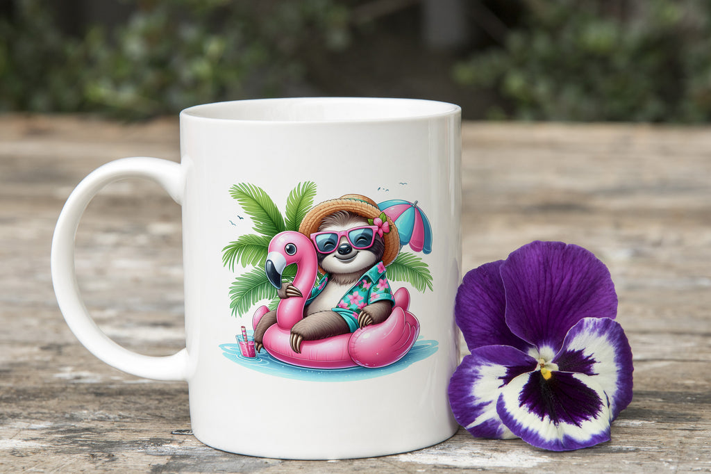 Sloth Palm Tree Float Novelty Mug Fun Coffee Cup