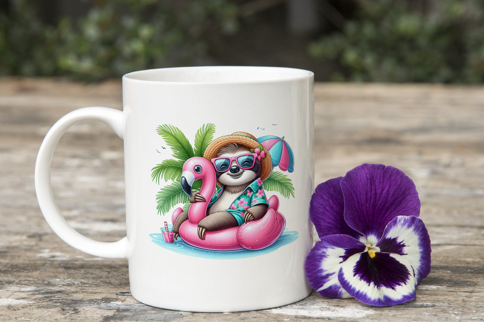 Sloth Palm Tree Float Novelty Mug Fun Coffee Cup