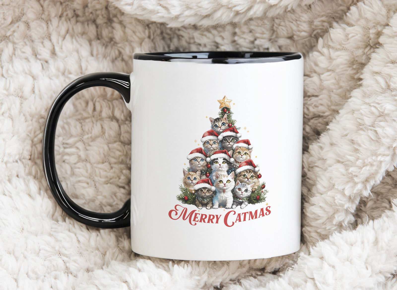 Merry Catmas Novelty Mug Cat Lover Cute Christmas Tree Coffee Cup