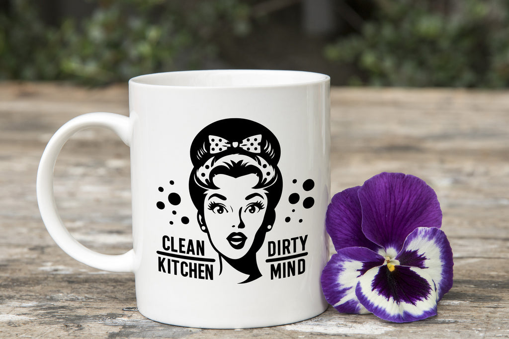 Clean Kitchen Dirty Mind Novelty Mug Retro Woman Sarcastic Caffeine Cup
