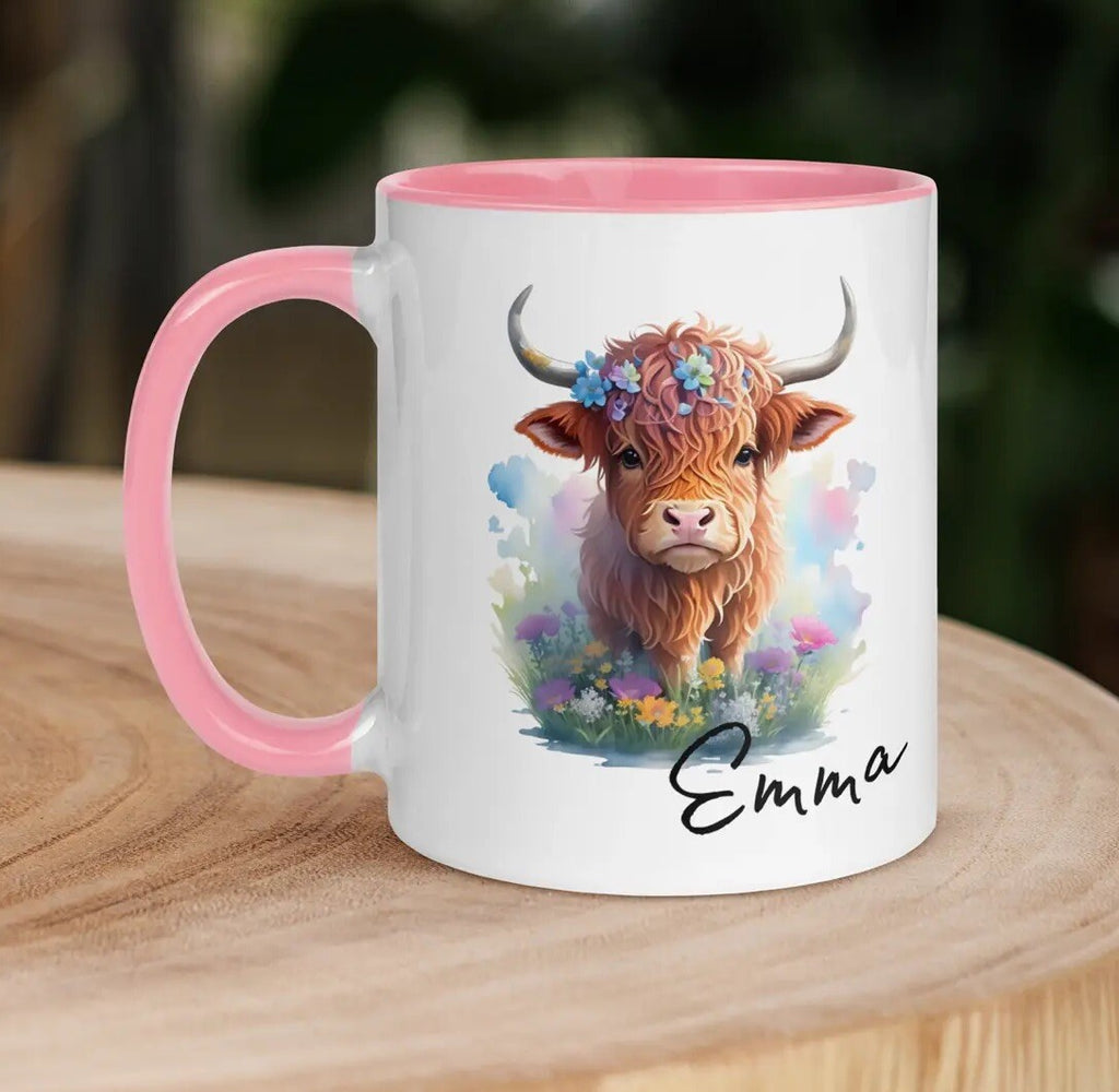 Personalised Mug highland Coo Scottish Cow mug your name multiple colour options