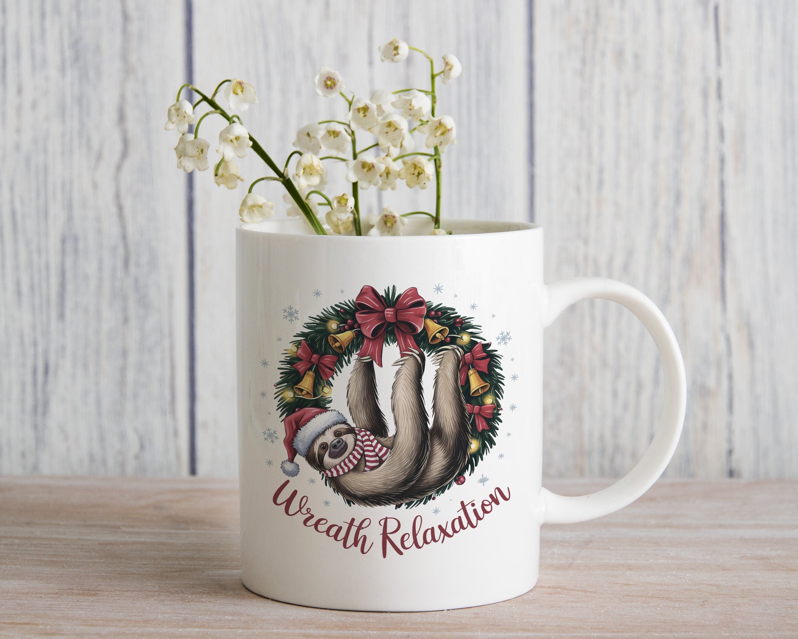 Sloth Coffee Novelty Mug Christmas Wreth Relaxation