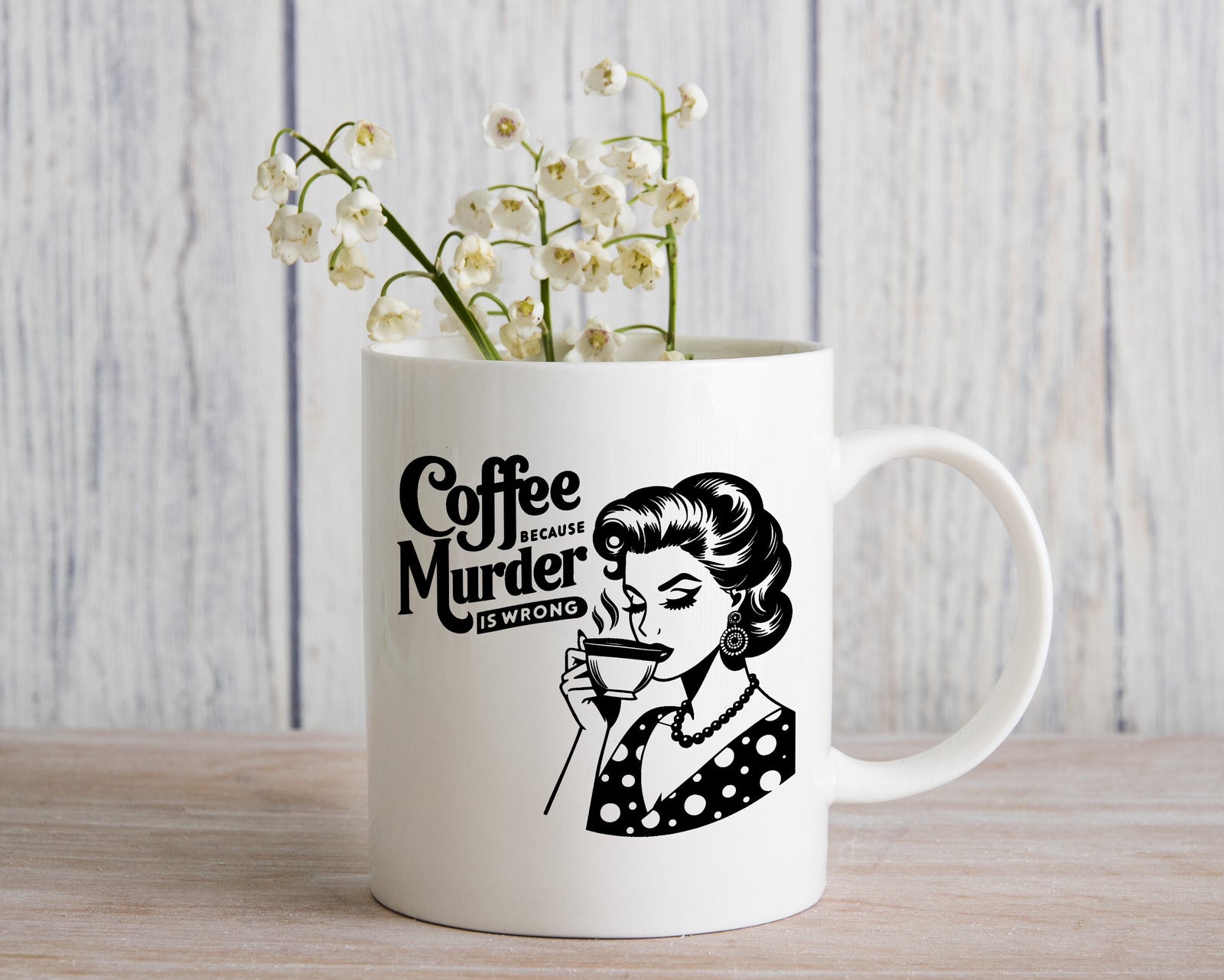 Coffee Because Murder is Wrong Retro Style Novelty Mug Fun Coffee Cup