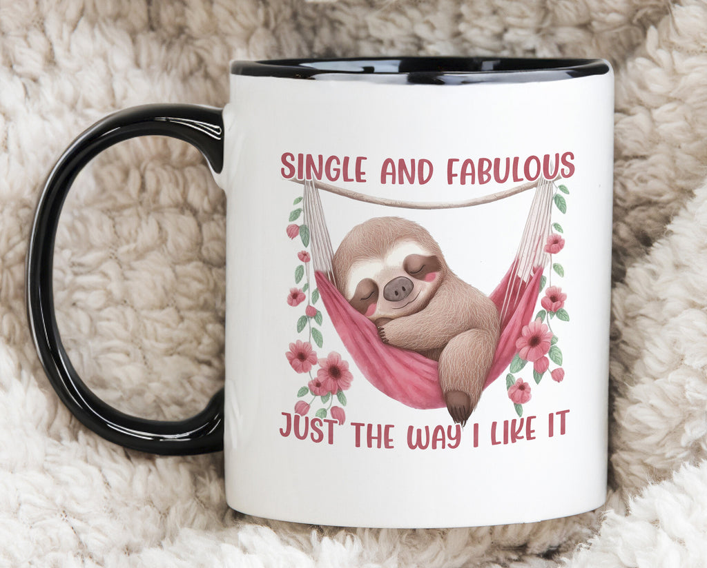 Single and Fabulous Sloth Novelty Mug anti Valentines Day Coffee Caffeine Cup