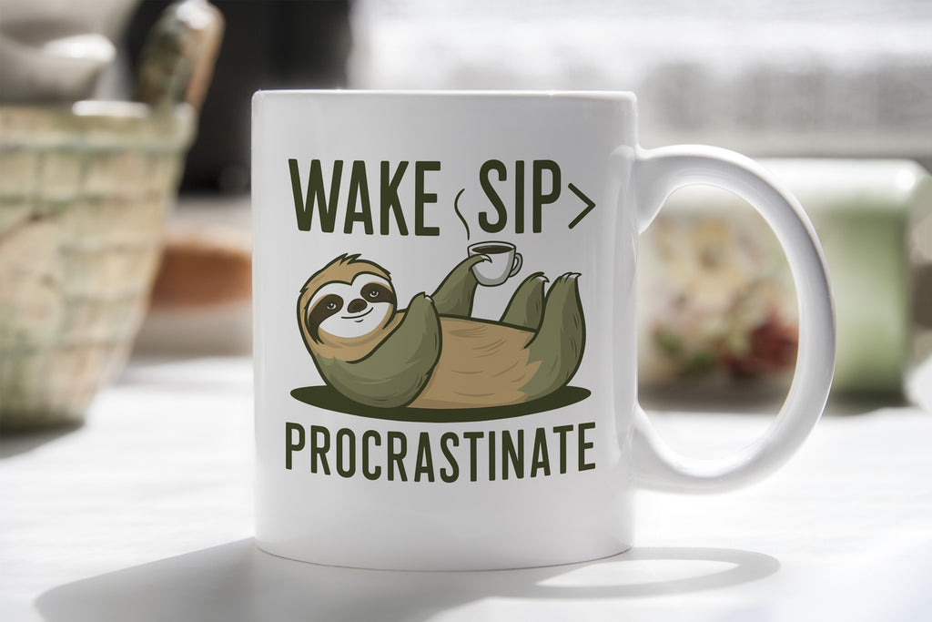 Sloth Mug Wake Up Procrastinate Sip Coffee Novelty Cup