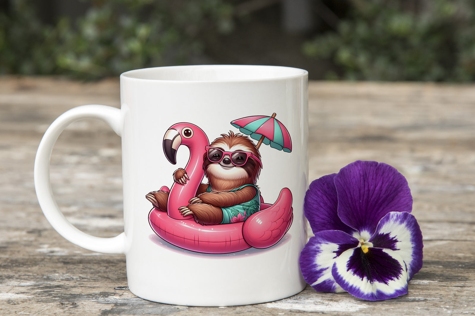 Sloth Palm Tree Float Novelty Mug Fun Coffee Cup Umbrella Tea Cup