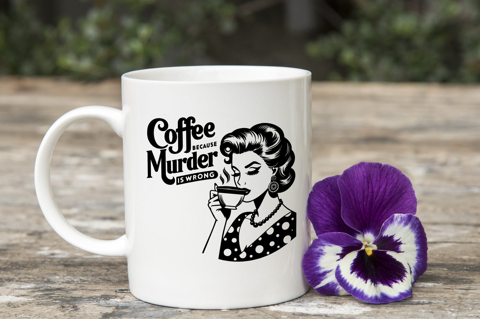 Coffee Because Murder is Wrong Retro Style Novelty Mug Fun Coffee Cup