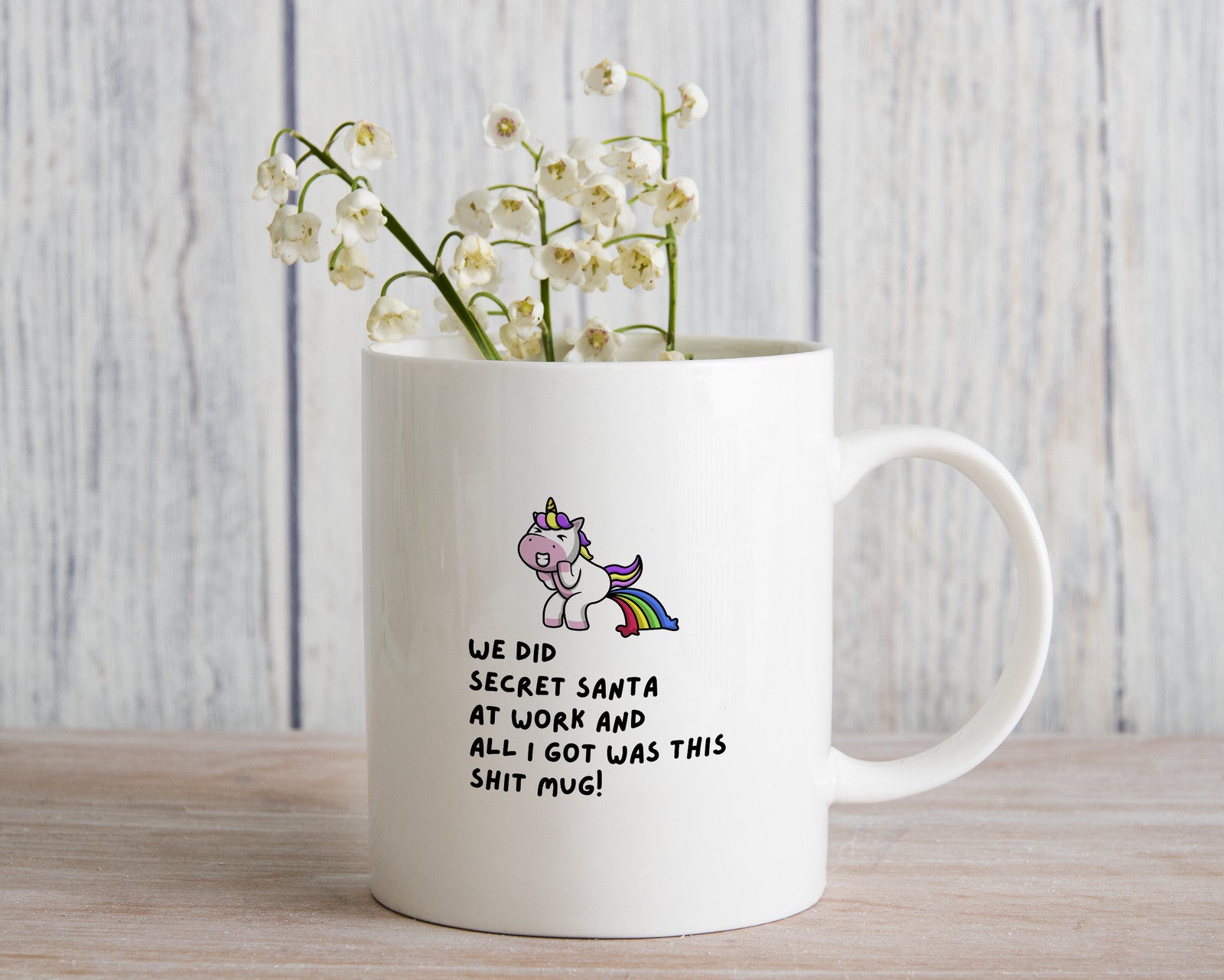 Secret Santa Shit Novety Mug Kris Kringle Funny Unicorn Coffee Cup Gift