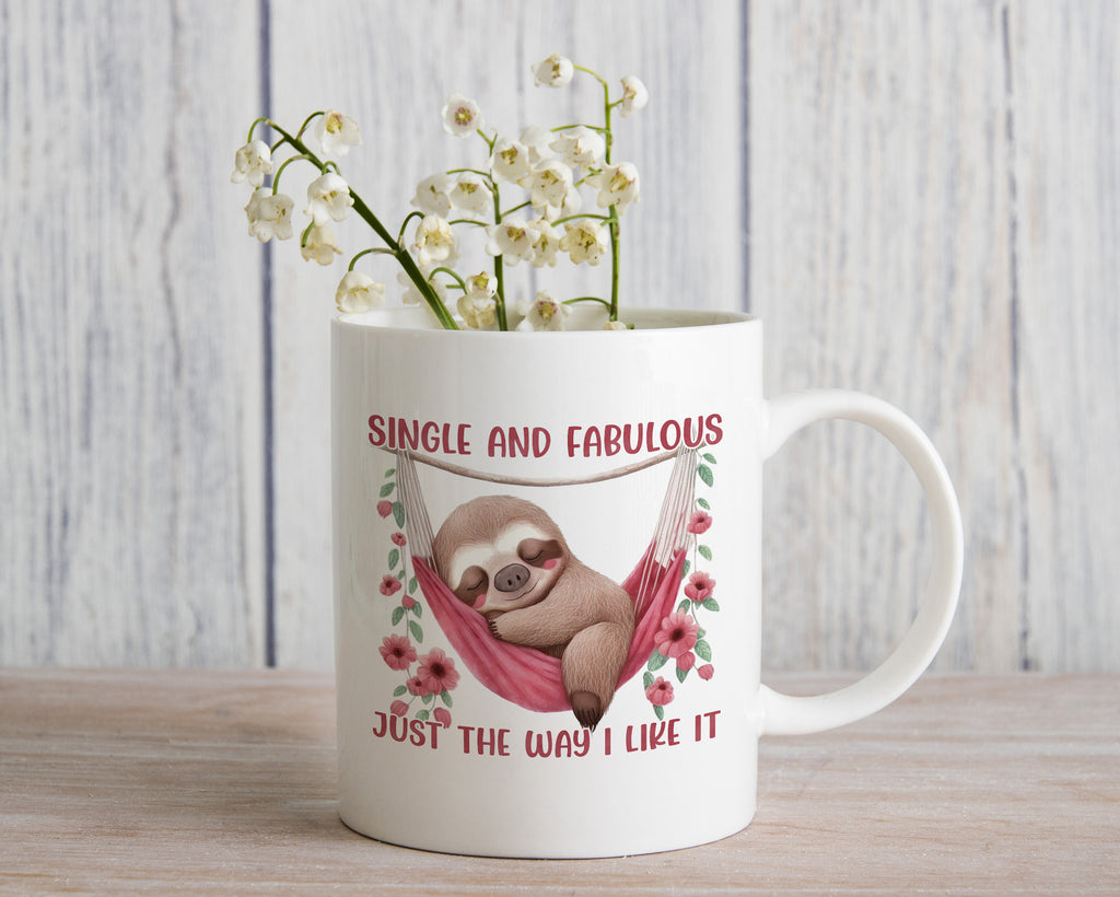Single and Fabulous Sloth Novelty Mug anti Valentines Day Coffee Caffeine Cup