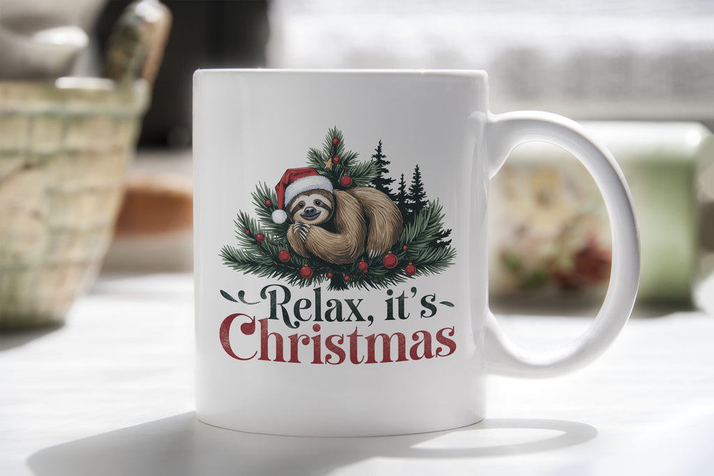 Relax it's Christmas Sloth Novelty Mug Fun Coffee Cup