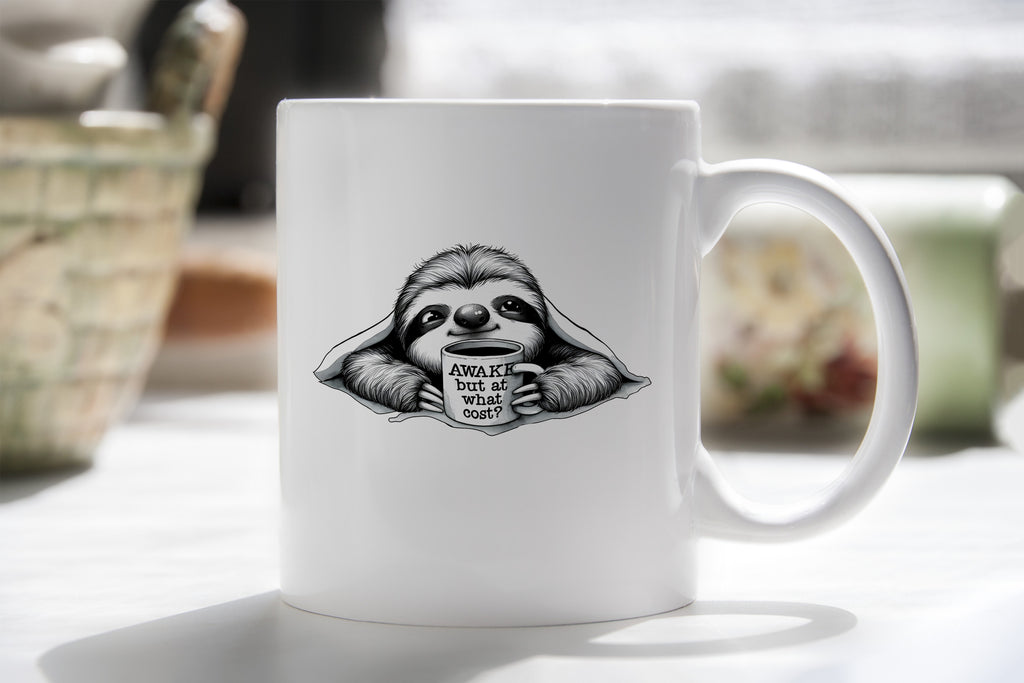 Sloth Novelty Mug Caffeine Awake but at what Cost Tea Cup