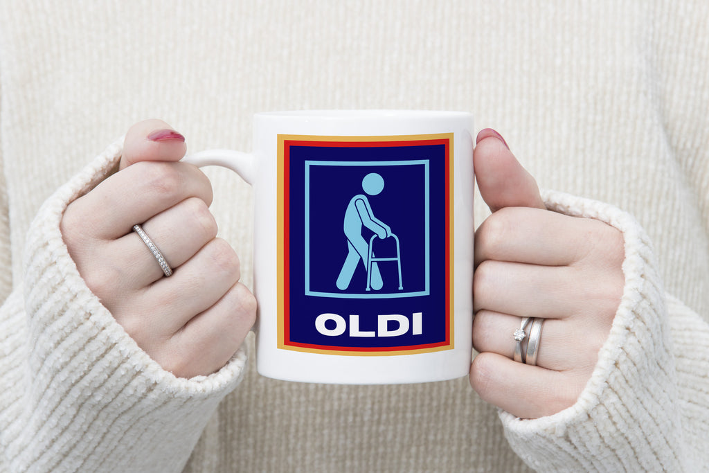 Oldi Mobility Walker Funny Old Novelty Mug Aldi Parody Father's Mother's Gift