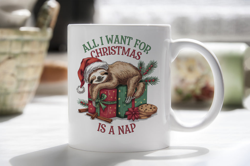 Sloth All I Want For Christmas Is a Nap Novelty Mug Coffee Cup