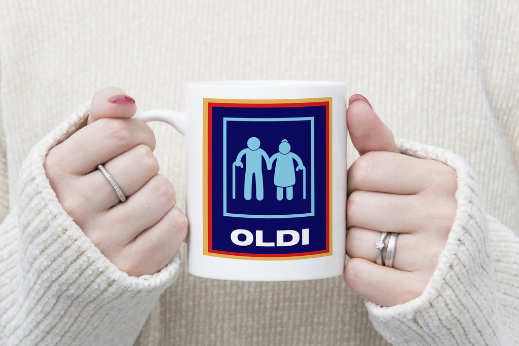 Oldi Mobility Walker Funny Old Novelty Mug Aldi Old Couple Parody