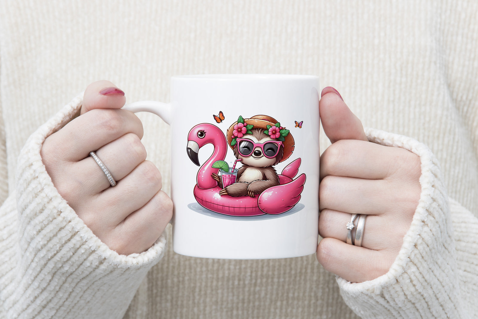 Pink Flower Novelty Mug Sloth Float Fun Coffee Cup