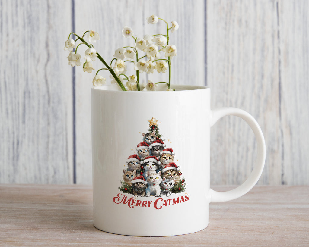 Merry Catmas Novelty Mug Cat Lover Cute Christmas Tree Coffee Cup