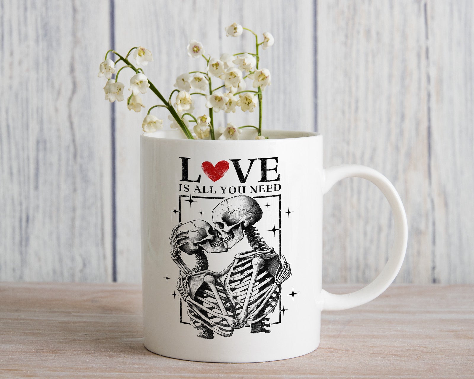 Valentines Day Mug Love is all you need Skeleton Coffee Cup