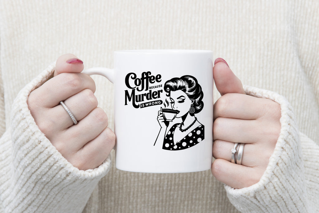 Coffee Because Murder is Wrong Retro Style Novelty Mug Fun Coffee Cup