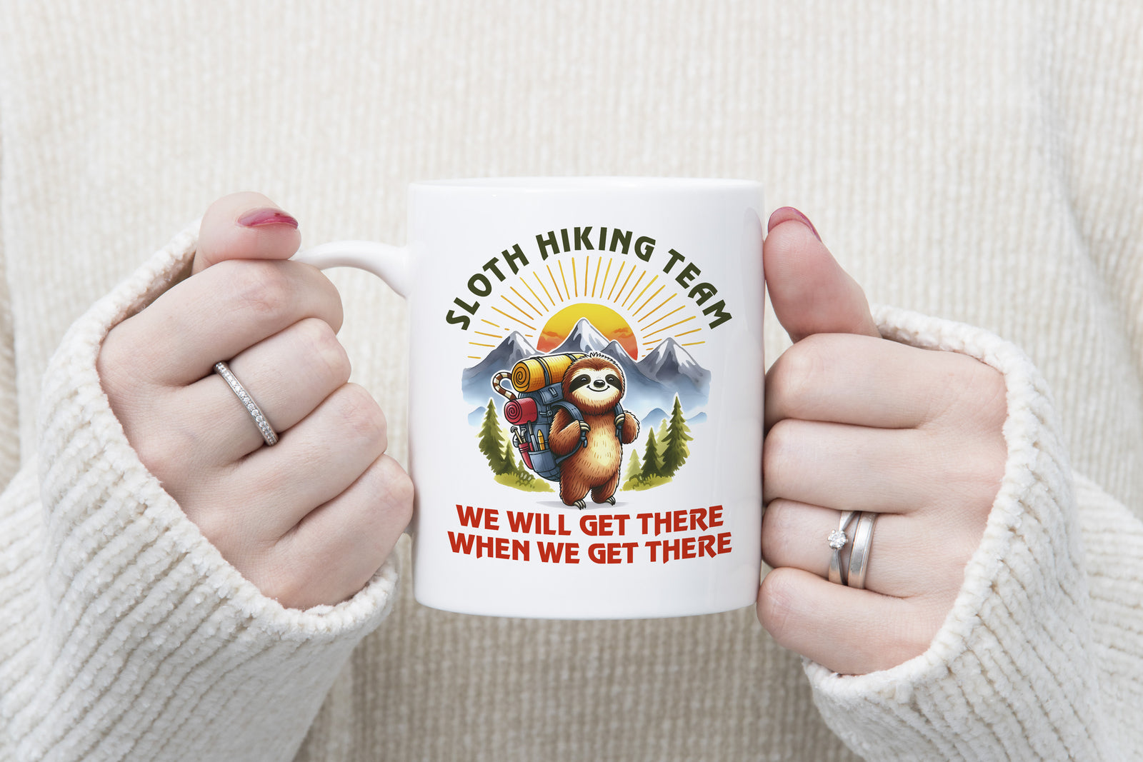 Sloth Hiking Team Novelty Mug We will Get There When We Get There Coffee Cup