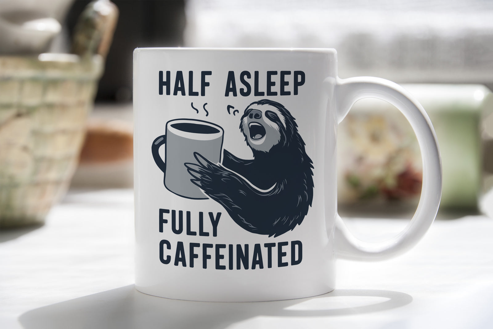 Sloth Mug Half Asleep Fully Caffeinated Coffee Novelty Cup