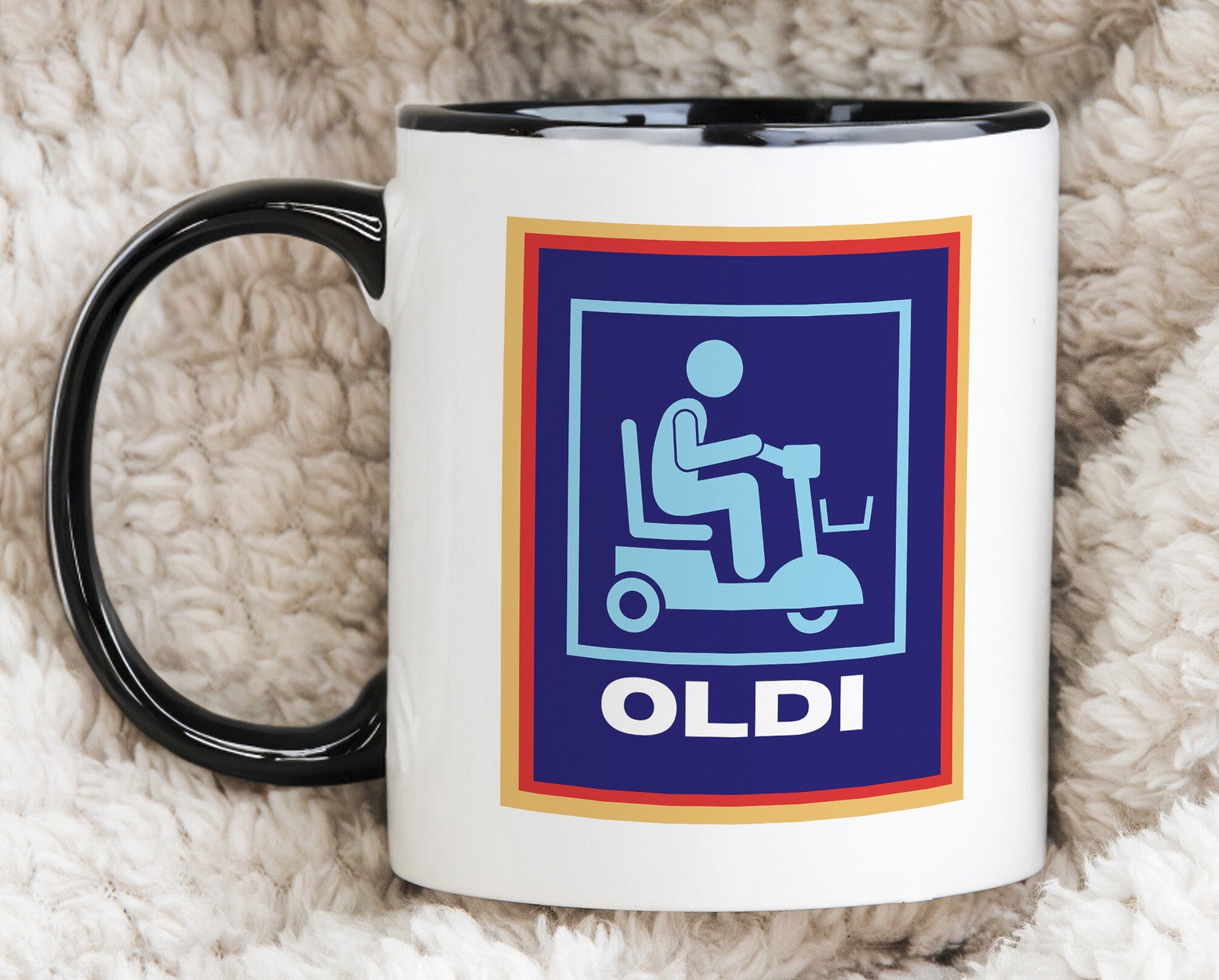 Oldi Mobility Scooter Funny Novelty Mug Aldi Parody Father's Mother's Day Gift