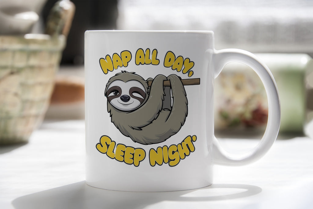 Sloth Novelty Mug Coffee Cup Nap all Day Sleep all Night