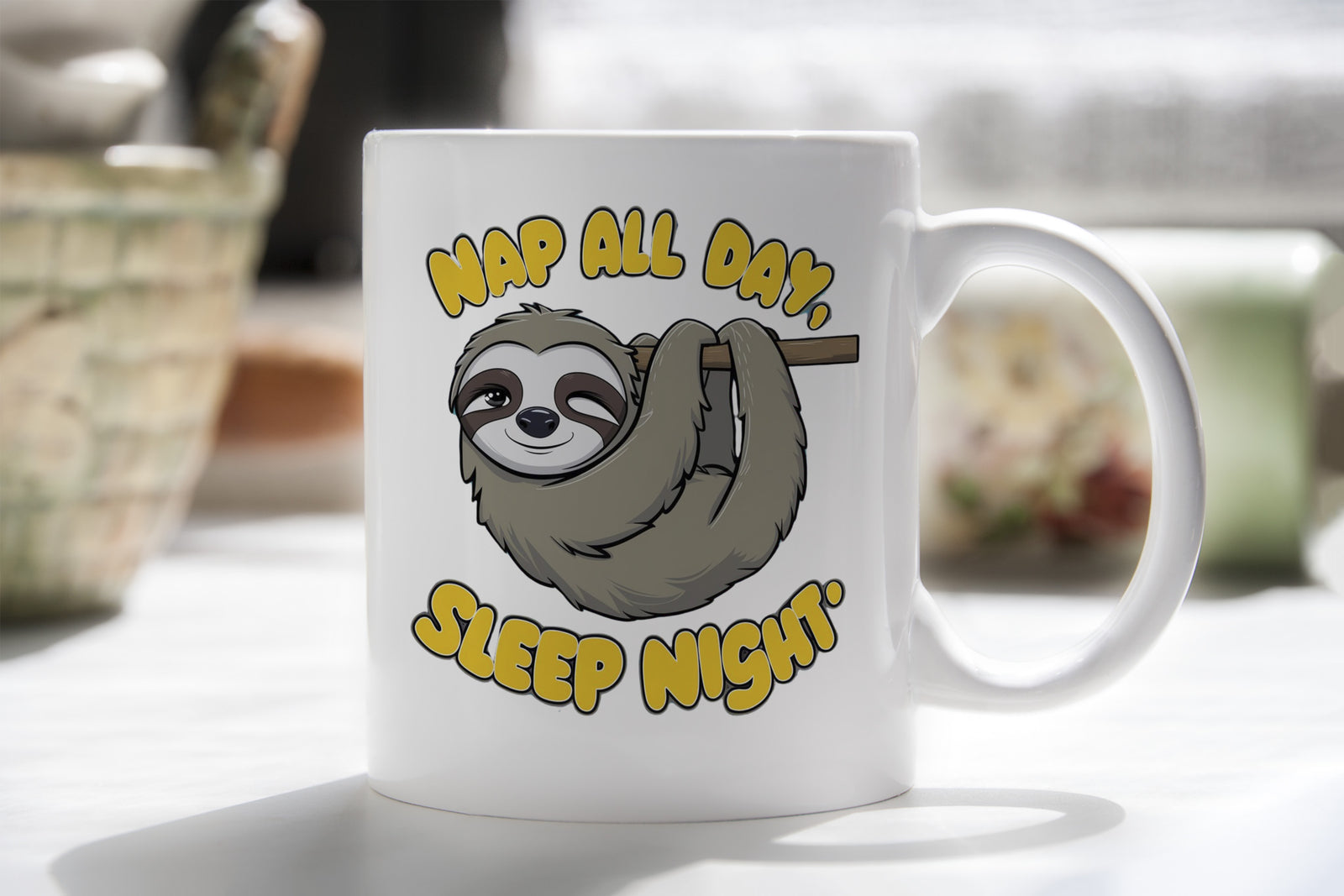 Sloth Novelty Mug Coffee Cup Nap all Day Sleep all Night