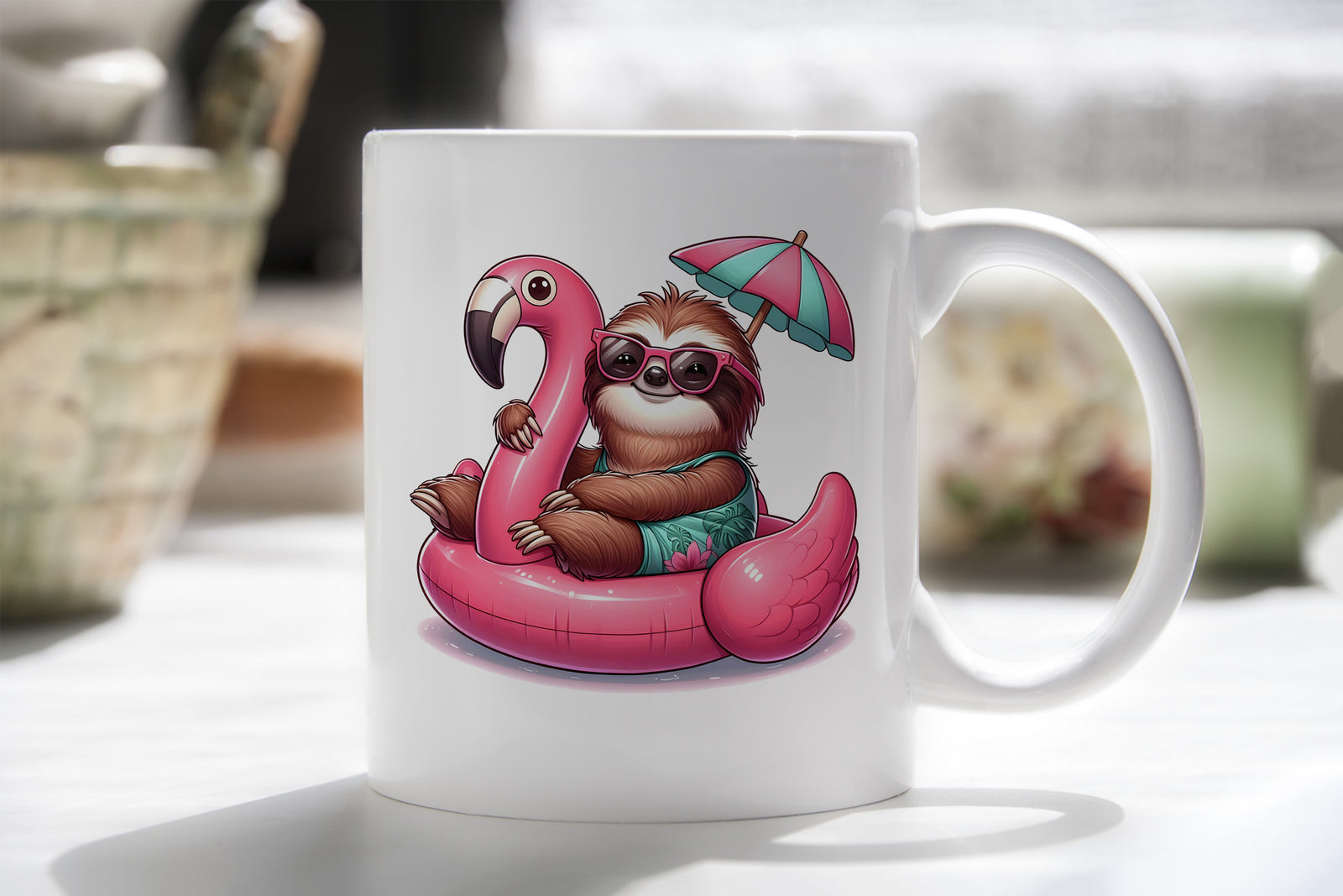 Sloth Palm Tree Float Novelty Mug Fun Coffee Cup Umbrella Tea Cup